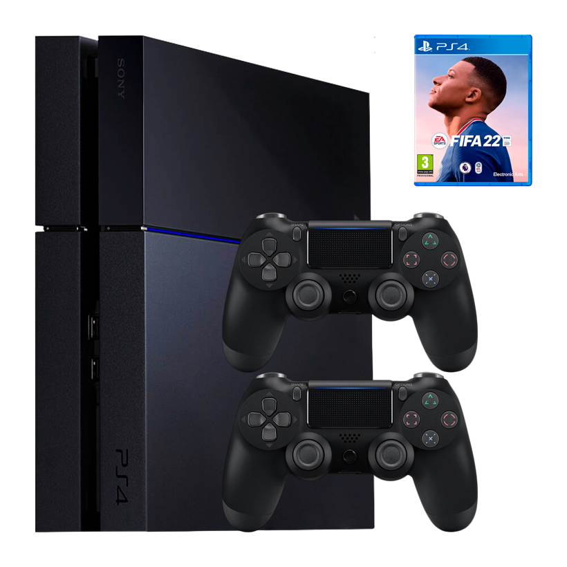 Набор Консоль Sony PlayStation 4 CUH-10-11хх 500GB Black Б/У  + Игра FIFA 22 Русская Озвучка + Геймпад Беспроводной RMC DoubleShock 4 Новый 2шт - Retromagaz