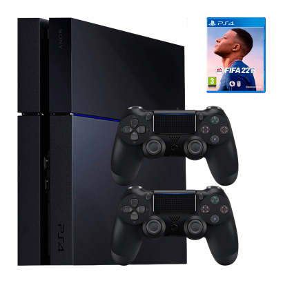 Набір Консоль Sony PlayStation 4 CUH-10-11хх 500GB Black Б/У  + Геймпад Бездротовий RMC DoubleShock 4 Новий 2шт + Гра FIFA 22 Російська Озвучка - Retromagaz