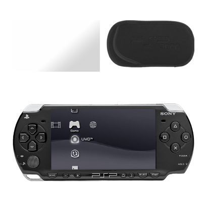 Набір Консоль Sony PlayStation Portable Slim PSP-2ххх Модифікована 32GB Black + 5 Вбудованих Ігор Б/У  + Захисна Плівка RMC Trans Clear Новий + Чохол М'який  Новий - Retromagaz