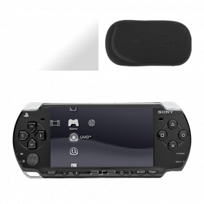 Набор Консоль Sony PlayStation Portable Slim PSP-2ххх Модифицированная 32GB Black + 5 Встроенных Игр Б/У  + Защитная Пленка RMC Trans Clear Новый + Чехол Мягкий