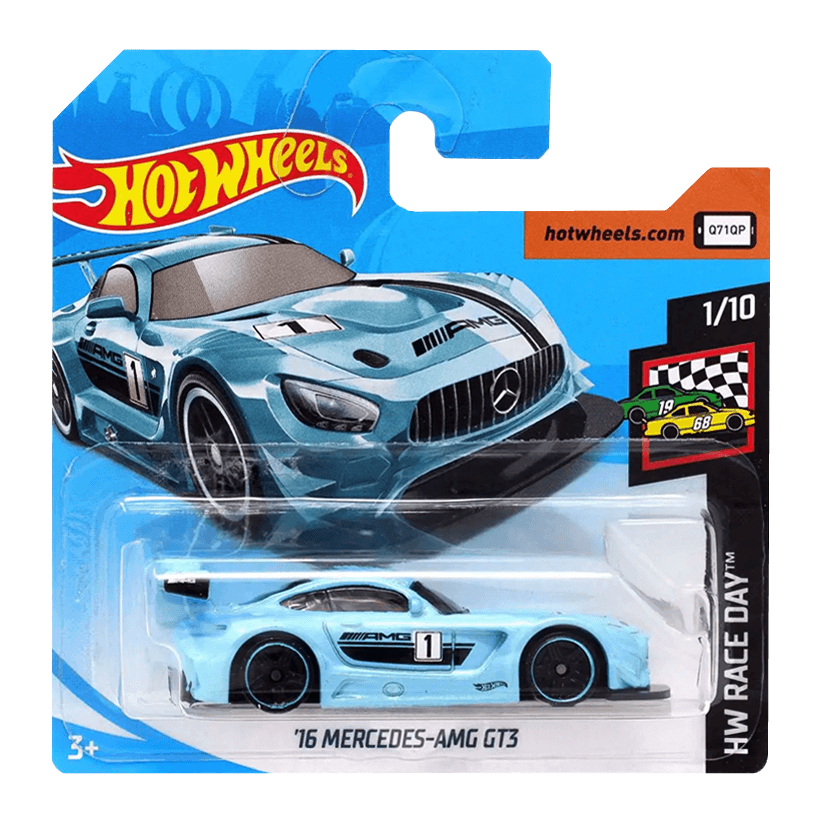 Машинка Базова Hot Wheels '16 Mercedes-AMG GT3 Race Day 1:64 FYD75 Light Blue - Retromagaz