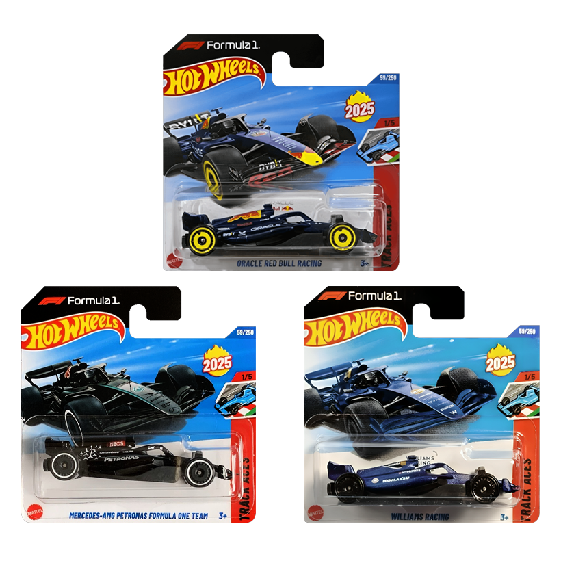 Набір Машинка Базова Hot Wheels Oracle Red Bull Racing Formula 1 Track Aces 1:64 HYW10 Blue  + Машинка Базова Williams Racing Formula 1 + Машинка Базова Mercedes-AMG Petronas Formula 1 One Team Black - Retromagaz