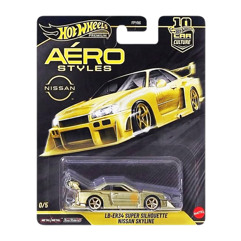 Машинка Premium Hot Wheels LB-ER34 Super Silhouette Nissan Skyline Chase Aerostyles 1:64 JKF36 Gold - Retromagaz