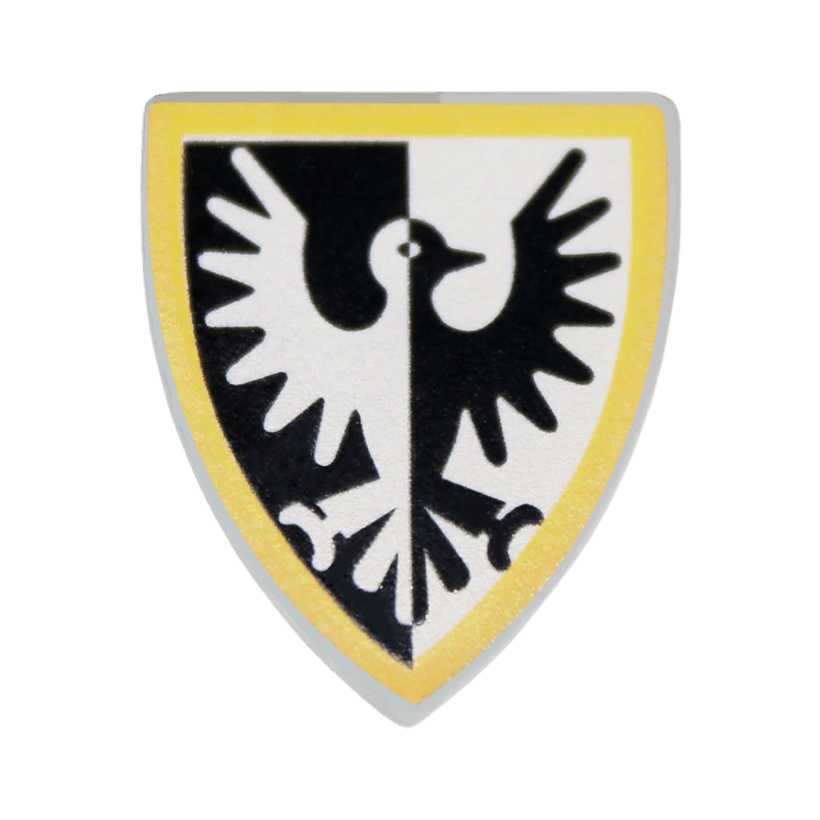 Оружие Lego Щит Triangular with Black Falcon and Yellow Border Pattern 3846p46 Light Bluish Grey Б/У - Retromagaz