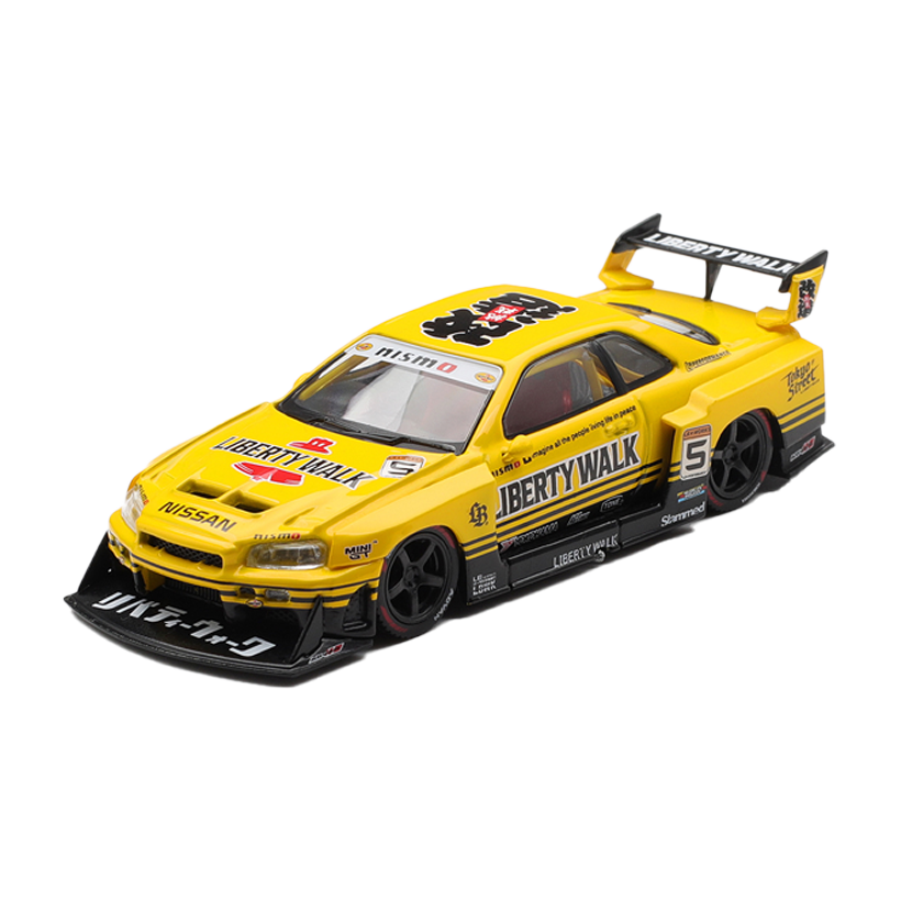 Машинка Premium MINI GT Nissan LB-ER34 Super Silhouette SKYLINE Sport 1:64 MGT01182-CH Yellow - Retromagaz