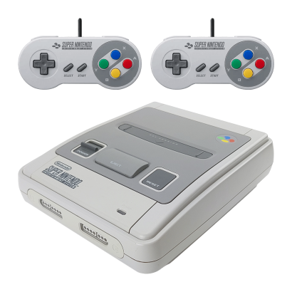 Набір Консоль Nintendo SNES FAT Europe Light Grey Б/У + Геймпад Дротовий Grey 2.2m 2 шт Б/У - Retromagaz