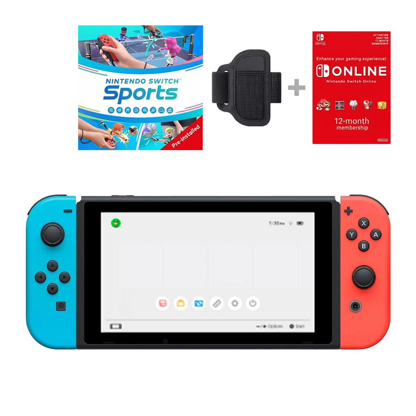 Консоль Nintendo Switch HAC-002 & Sports Bundle (гра Nintendo Switch Sports) & Blue Sports Bundle (код Nintendo Switch Sports) 365 дней онлайн Red Blue Новый - Retromagaz