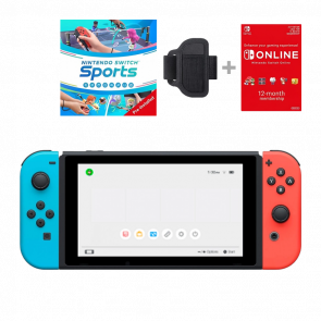 Консоль Nintendo Switch HAC-002 & Sports Bundle (гра Nintendo Switch Sports) & Blue Sports Bundle (код Nintendo Switch Sports) 365 дней онлайн Red Blue Новый - Retromagaz