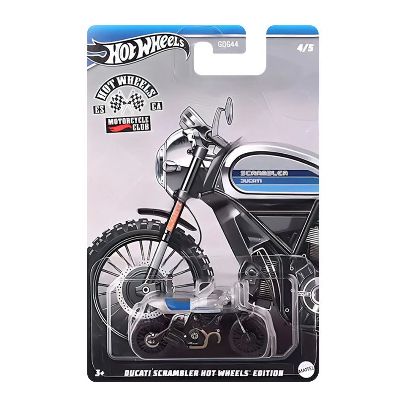 Тематична Машинка Hot Wheels Ducati Scrambler Hot Wheels Edition Motorcycle Club 1:64 HRR93 Silver - Retromagaz