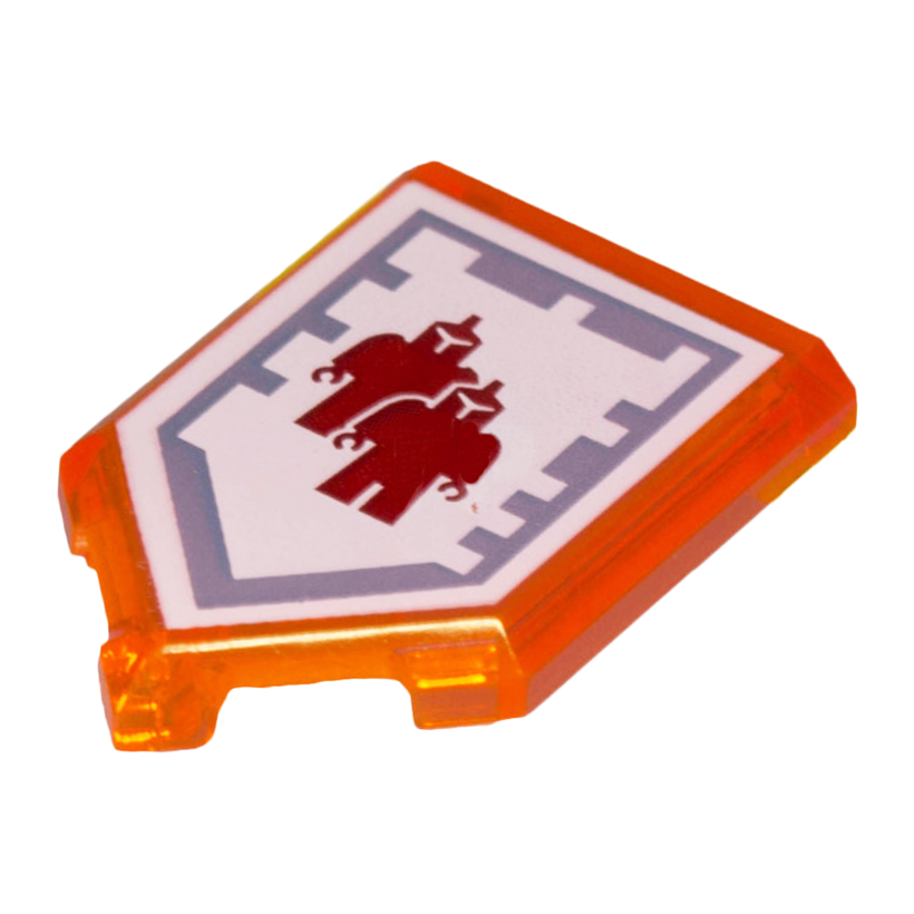 Плитка 4шт Lego Модифицированная Декоративная Pentagonal with Nexo Power Shield Pattern Cloning 2 x 3 22385pb032 6133051 Trans-Neon Orange Б/У - Retromagaz