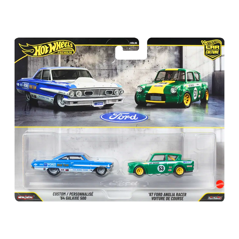 Машинка Premium 2шт Hot Wheels Custom '64 Galaxie 500/ '67 Ford Anglia Racer 2-Packs 1:64 JHW50 Blue - Retromagaz