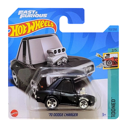 Машинка Базовая Hot Wheels Fast & Furious '70 Dodge Charger Tooned 1:64 HKG57 Black - Retromagaz