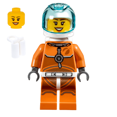 Фігурка Lego Space Port 973pb3557 Astronaut Female Orange Spacesuit with Dark Bluish Gray Lines City cty1065 Б/У - Retromagaz