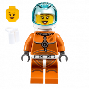 Фигурка Lego 973pb3557 Astronaut Female Orange Spacesuit with Dark Bluish Gray Lines City Space Port cty1065 Б/У - Retromagaz
