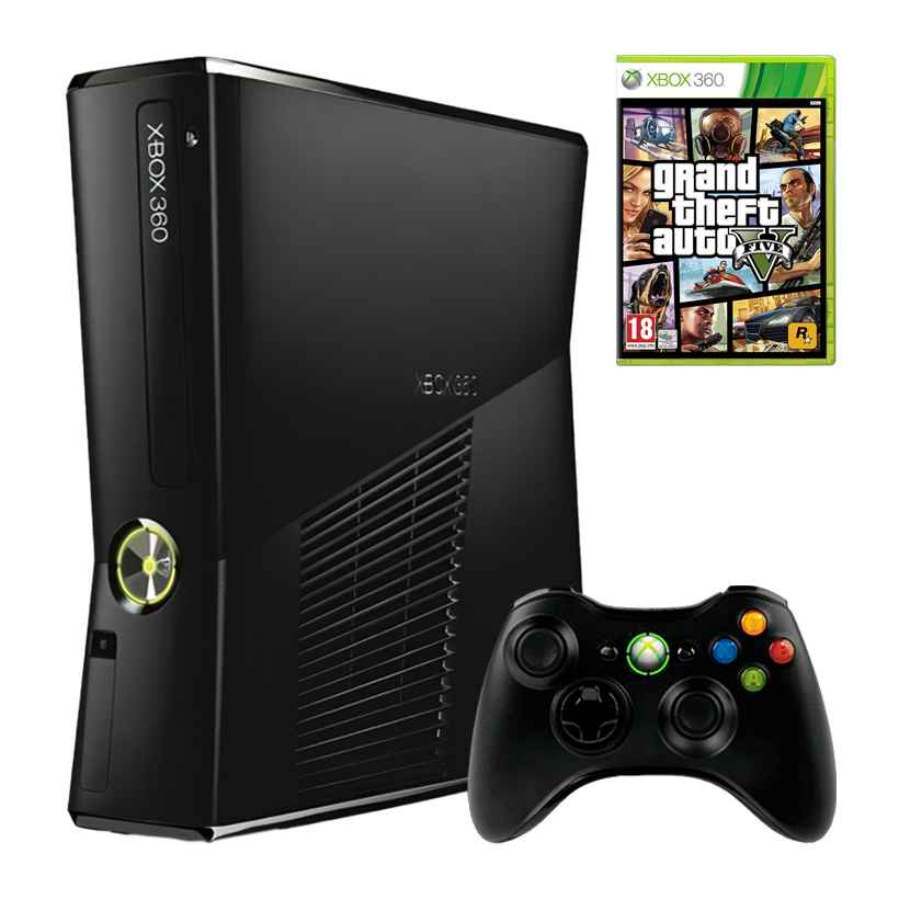 Набір Консоль Microsoft Xbox 360 S LT3.0 250GB Black Б/У  + Геймпад Бездротовий + Гра Grand Theft Auto V Російські Субтитри - Retromagaz