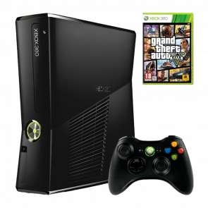 Набір Консоль Microsoft Xbox 360 S LT3.0 250GB Black Б/У  + Геймпад Бездротовий + Гра Grand Theft Auto V Російські Субтитри - Retromagaz