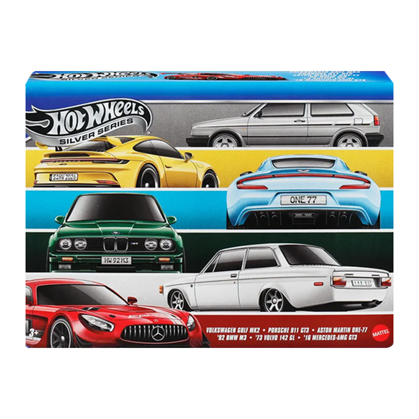 Тематична Машинка 6шт Hot Wheels BMW M3 / Porsche 911 / Mercedes-AMG / Volkswagen Golf / Aston Martin  / Volvo European Streets 1:64 JLB25 Green - Retromagaz