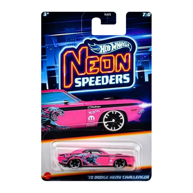 Тематична Машинка Hot Wheels '70 Dodge Hemi Challenger Neon Speeders 1:64 JBY98 Pink - Retromagaz