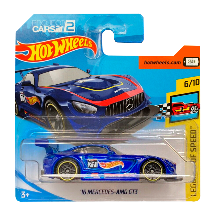 Машинка Базова Hot Wheels '16 Mercedes-AMG GT3 Project CARS 2 Legends of Speed 1:64 FJY10 Dark Blue - Retromagaz