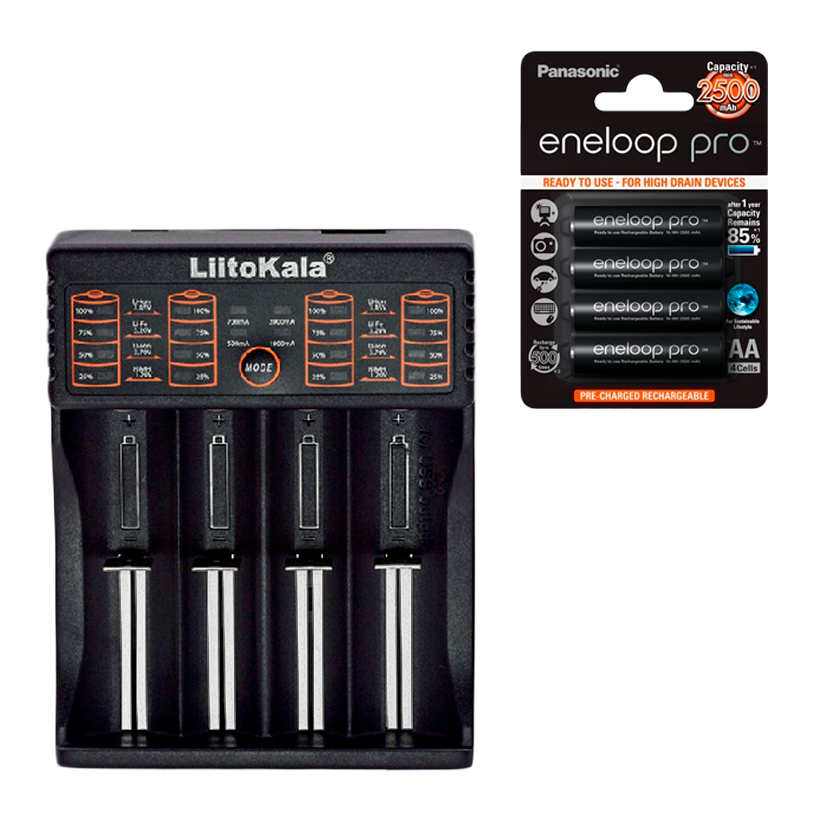 Набор Зарядное Устройство LiitoKala Lii-402 Black  + Аккумулятор Panasonic Eneloop Pro - Retromagaz