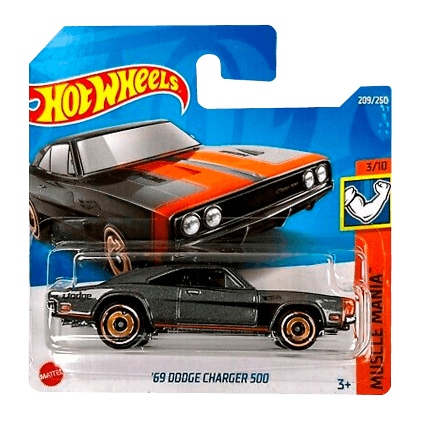 Машинка Базова Hot Wheels '69 Dodge Charger 500 Muscle Mania 1:64 HCV71 Grey - Retromagaz