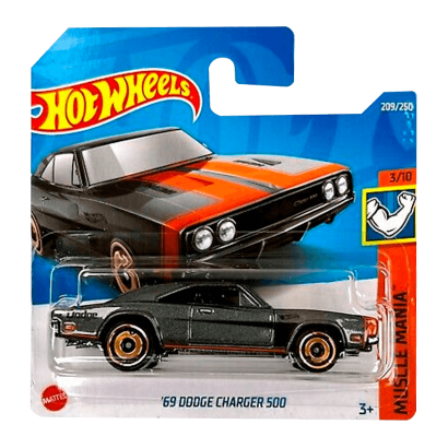 Машинка Базовая Hot Wheels '69 Dodge Charger 500 Muscle Mania 1:64 HCV71 Grey - Retromagaz