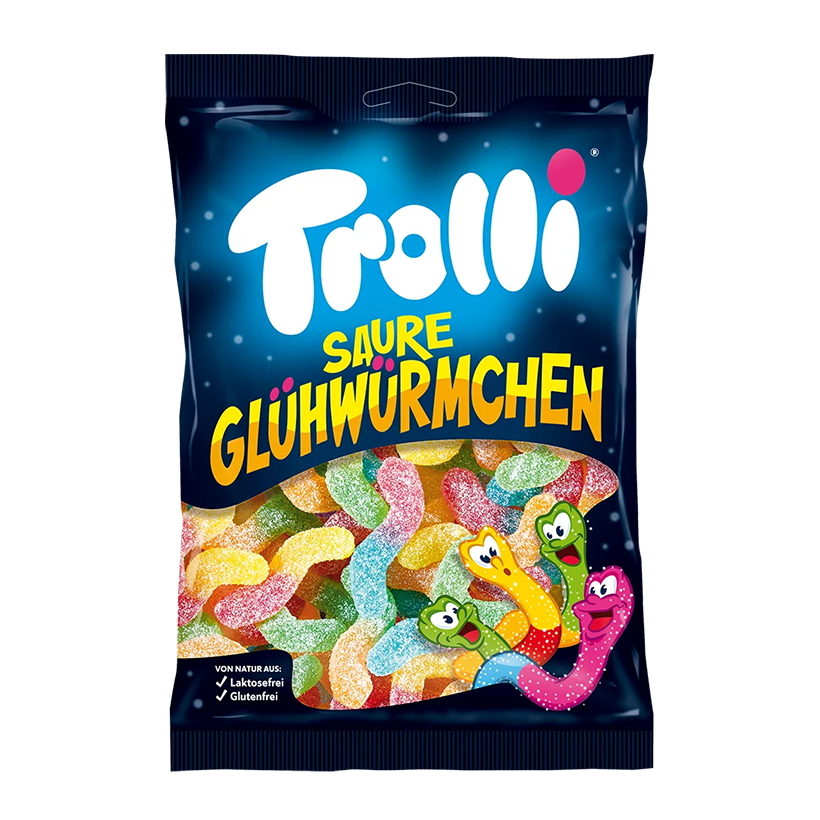Конфеты Жевательные Trolli Sour Glowworms Кислые Светлячки 150g - Retromagaz