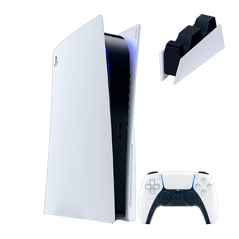 Набор Консоль Sony PlayStation 5 Blu-ray 825GB White Б/У  + Геймпад Беспроводной DualSense + Зарядное Устройство Проводной для DualSense - Retromagaz