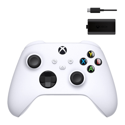 Набір Геймпад Бездротовий Microsoft Xbox Series Controller Robot White Новий  + Акумулятор Play and Charge Kit + Кабель USB Type-C Black - Retromagaz