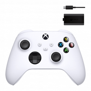 Набір Геймпад Бездротовий Microsoft Xbox Series Controller Robot White Новий  + Акумулятор Play and Charge Kit + Кабель USB Type-C Black