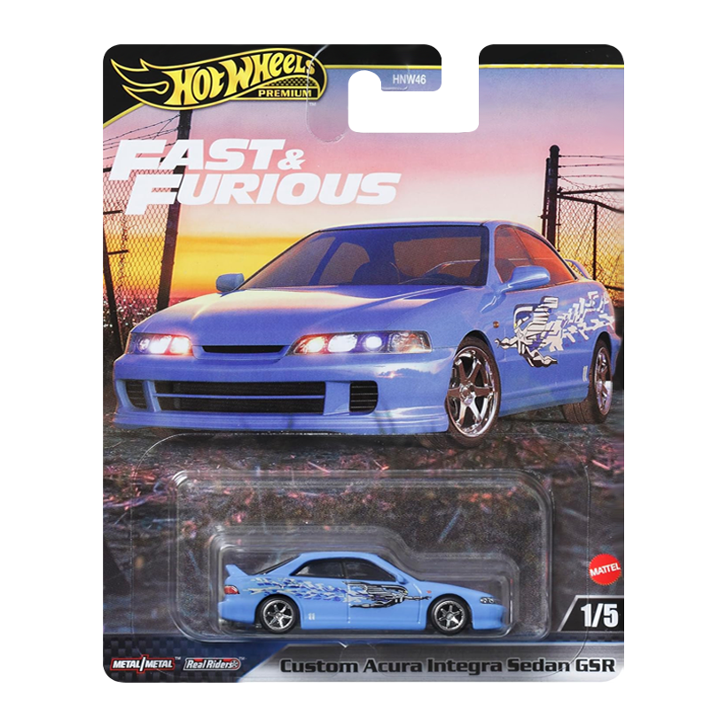 Машинка Premium Hot Wheels Custom Acura Integra Sedan GSR Fast & Furious 1:64 JDJ13 Light Blue - Retromagaz