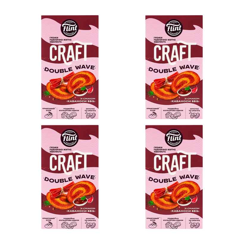 Набір Грінки 4шт Flint Craft Double Wave зі Смаком Кабаноси BBQ 70g - Retromagaz