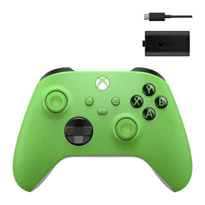 Набір Геймпад Бездротовий Microsoft Xbox Series Controller Velocity Green Новий  + Акумулятор Play and Charge Kit + Кабель USB Type-C Black - Retromagaz
