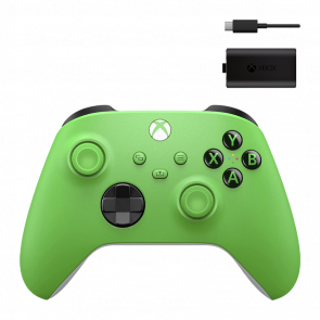 Набір Геймпад Бездротовий Microsoft Xbox Series Controller Velocity Green Новий  + Акумулятор Play and Charge Kit + Кабель USB Type-C Black - Retromagaz