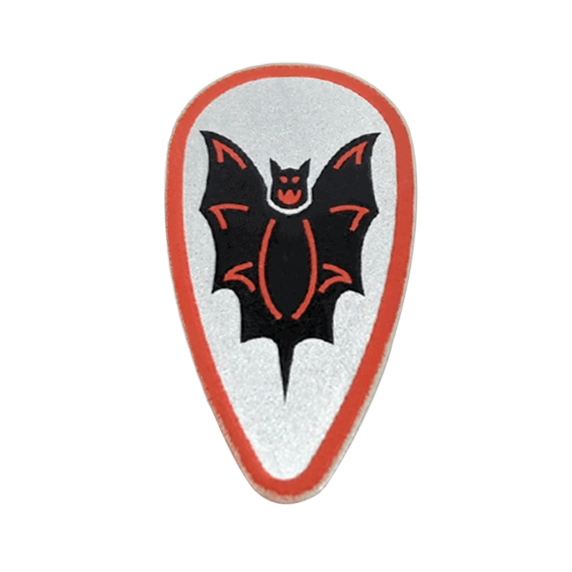 Оружие Lego Щит Ovoid with Black and Red Bat on Silver Background Pattern 2586p4f Light Bluish Grey Б/У - Retromagaz