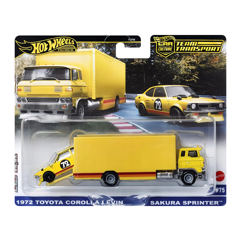 Машинка Premium 2шт Hot Wheels 1972 Toyota Corolla Levin  / Sakura Sprinter Team Transport 1:64 JBM34 Yellow - Retromagaz