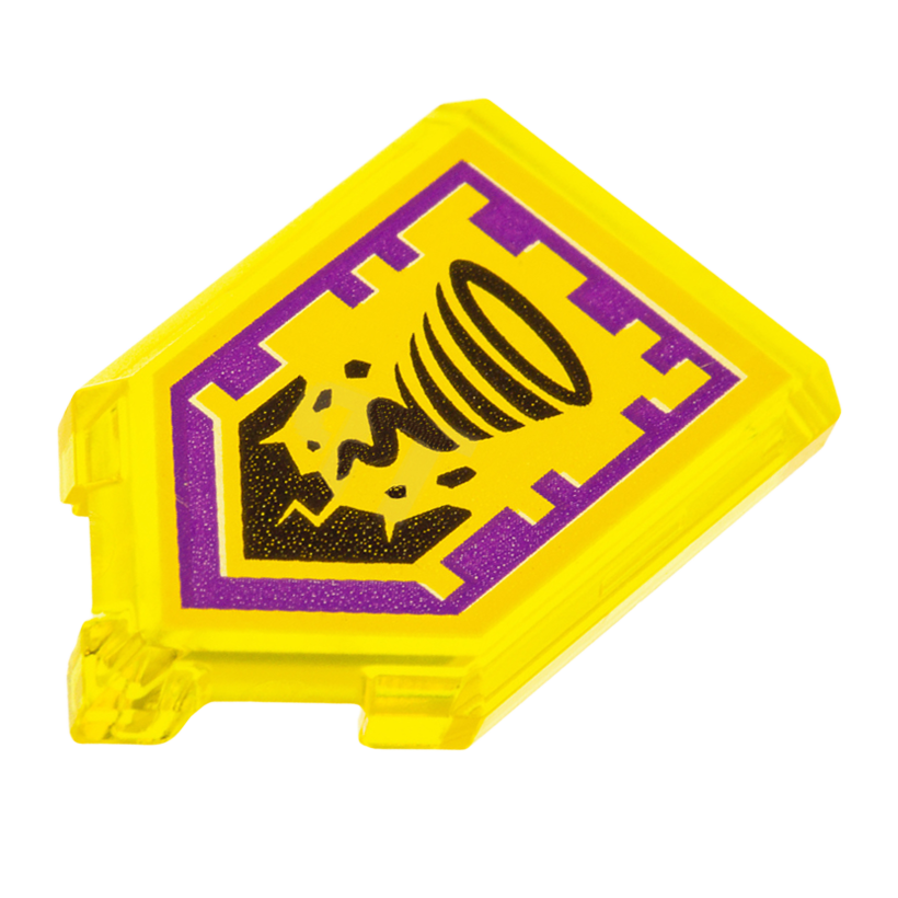Плитка 4шт Lego Модифицированная Декоративная Pentagonal with Nexo Power Shield Pattern Rock Twister 2 x 3 22385pb151 6190274 Trans-Yellow Б/У - Retromagaz