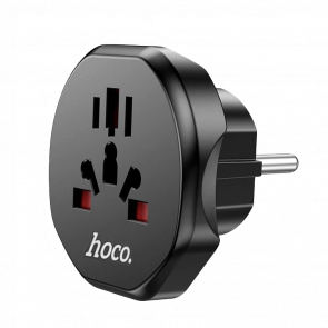 Адаптер Hoco AC6 Unimpeded Universal Conversion Plug EU Plug - US Plug Black - Retromagaz