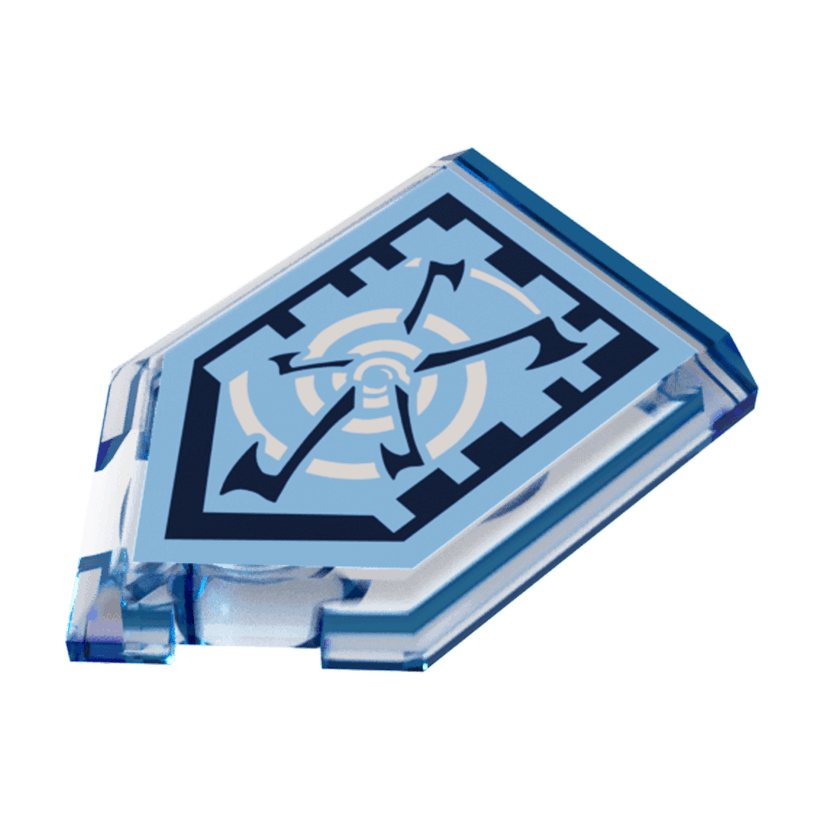 Плитка 4шт Lego Модифікована Декоративна Pentagonal Nexo Power Shield Pattern Whirlwind 2 x 3 22385pb043 6133662 6247413 Trans-Dark Blue Б/У - Retromagaz