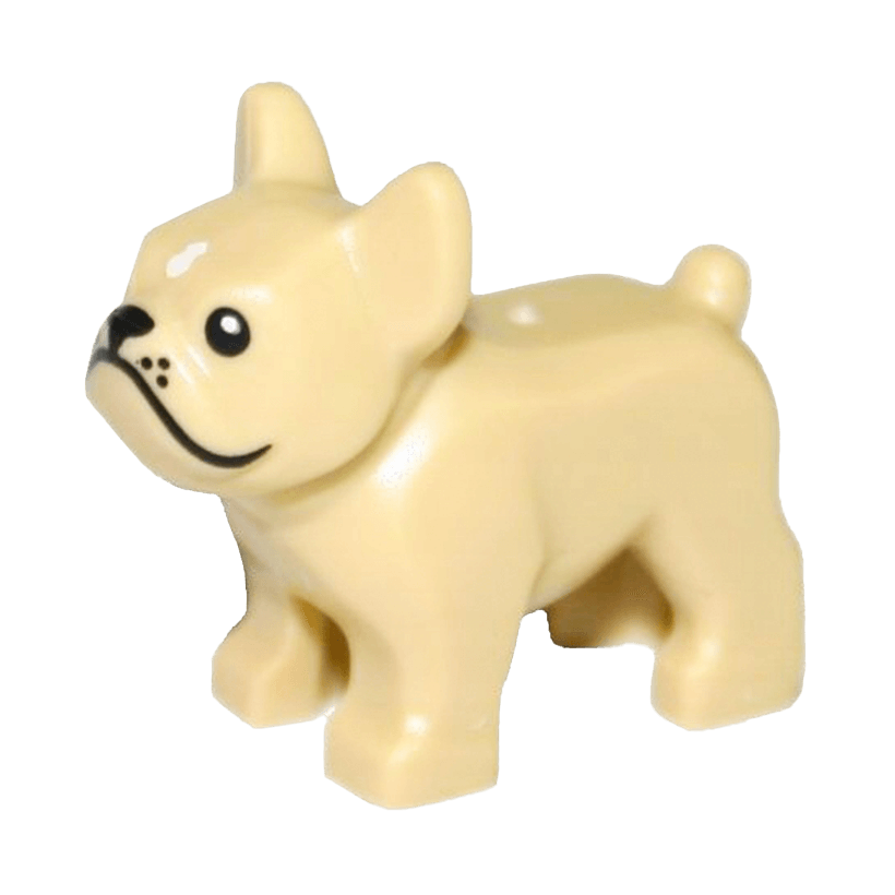 Фигурка Lego Земля Dog French Bulldog with Black Eyes Nose Mouth Whiskers and White Spot on Forehead Animals 29602pb01 6185395 Tan Б/У - Retromagaz