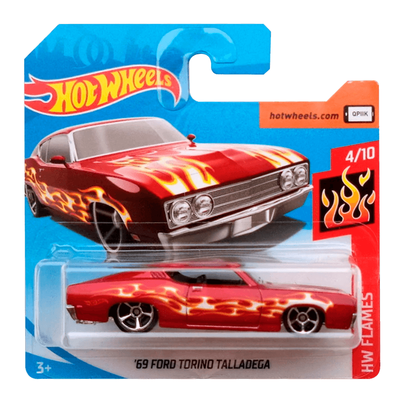 Машинка Базовая Hot Wheels '69 Ford Torino Talladega Flames 1:64 FYC39 Red - Retromagaz