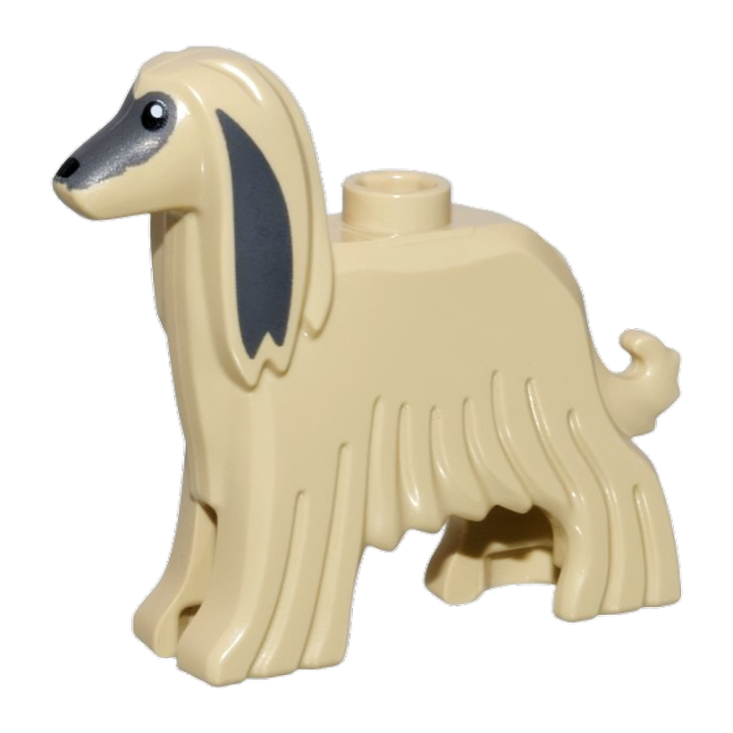 Фігурка Lego Земля Dog Afghan Hound with Dark Bluish Gray Face Animals 5189pb01 6478815 Tan Б/У - Retromagaz