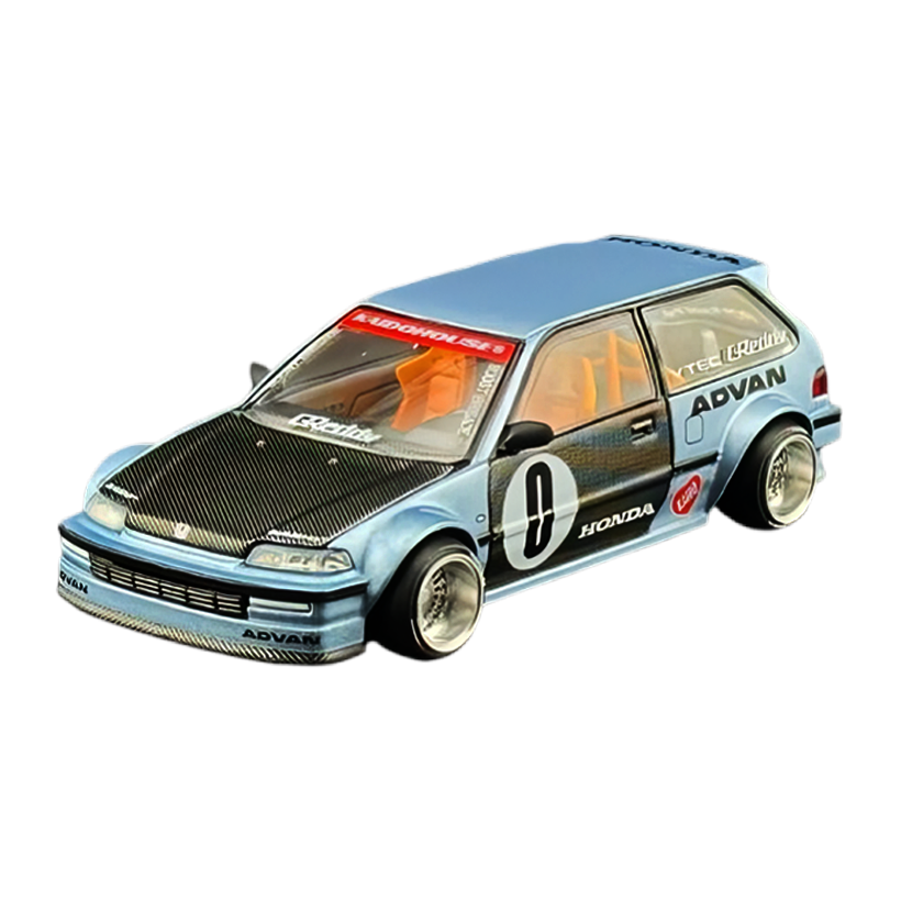 Машинка Premium Kaido House x MiNI GT Honda Civic (EF) Kaido Roulette V1 1:64 KHMG179 Blue - Retromagaz