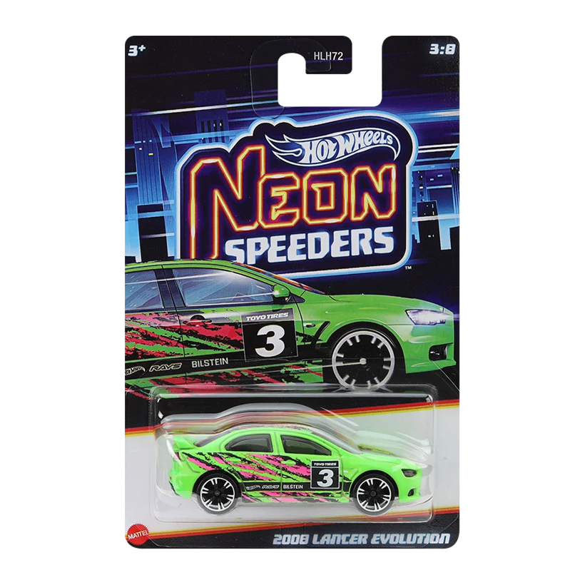 Тематична Машинка Hot Wheels Mitsubishi 2008 Lancer Evolution Neon Speeders 1:64 JCB02 Green - Retromagaz