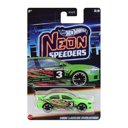 Тематическая Машинка Hot Wheels 2008 Lancer Evolution Neon Speeders 1:64 JCB02 Green - Retromagaz