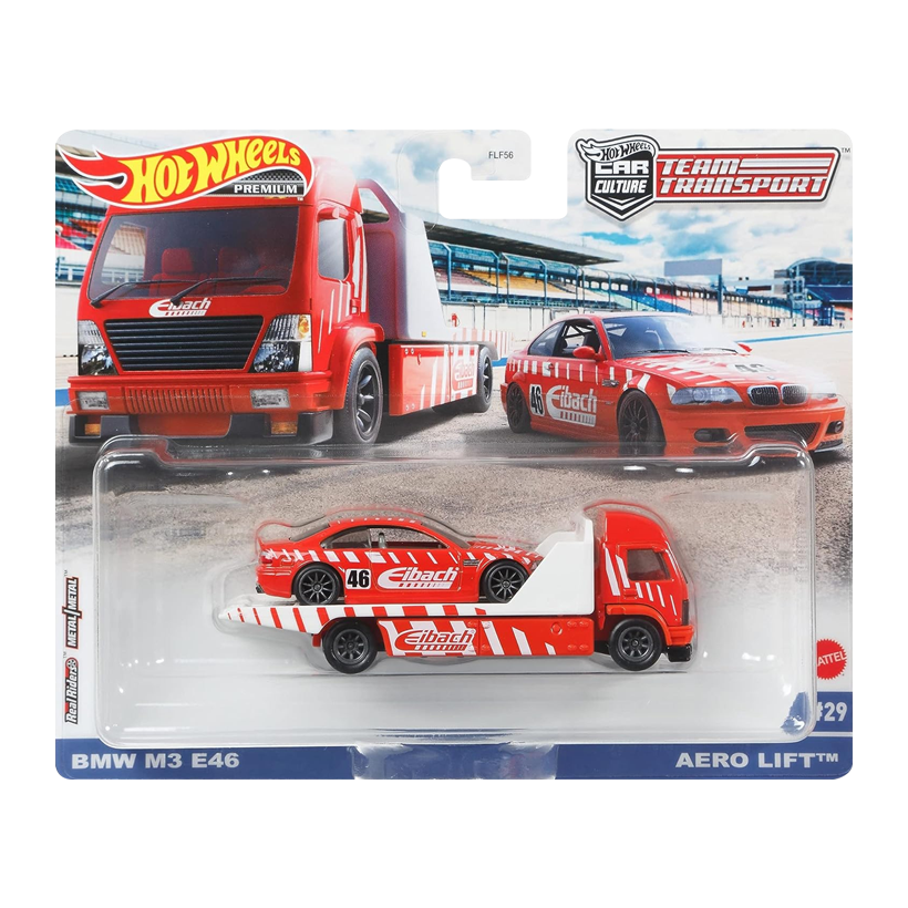 Машинка Premium 2шт Hot Wheels BMW M3 E46 та Транспортер Aero Lift Team Transport 1:64 GRK57 Red - Retromagaz