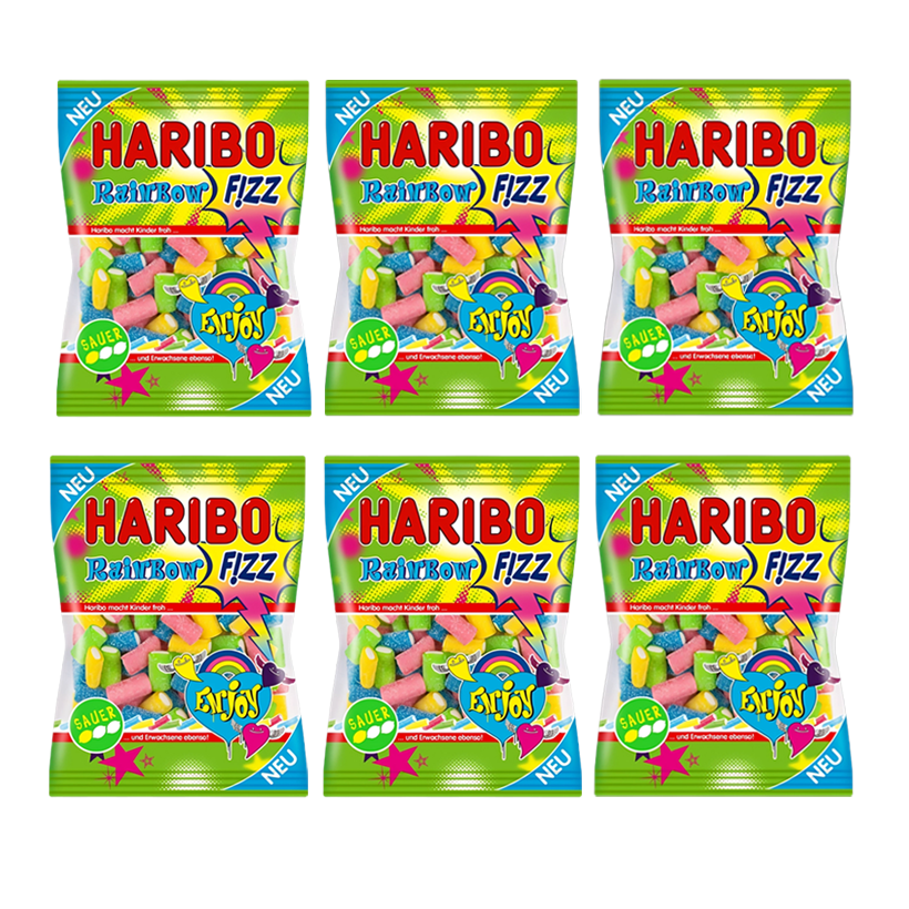 Набор Конфеты Жевательные 6шт Haribo Шипучие Rainbow Fizz 160g - Retromagaz