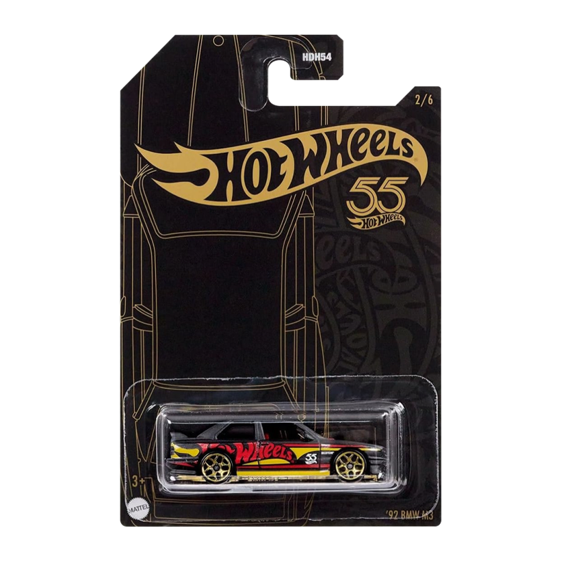 Тематическая Машинка Hot Wheels '92 BMW M3 55th Anniversary Black and Yellow 1:64 HLJ97 Black - Retromagaz