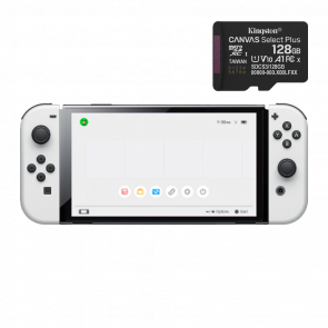 Набор Консоль Nintendo Switch OLED Model HEG-001 64GB White Б/У + Карта памяти Canvas Select Plus UHS-I U3 V30 A1 SD Adapter 128GB - Retromagaz