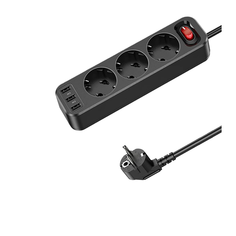 Мережевий фільтр Hoco NS2 3-position Extension Cord Socket Black 4000 W - Retromagaz
